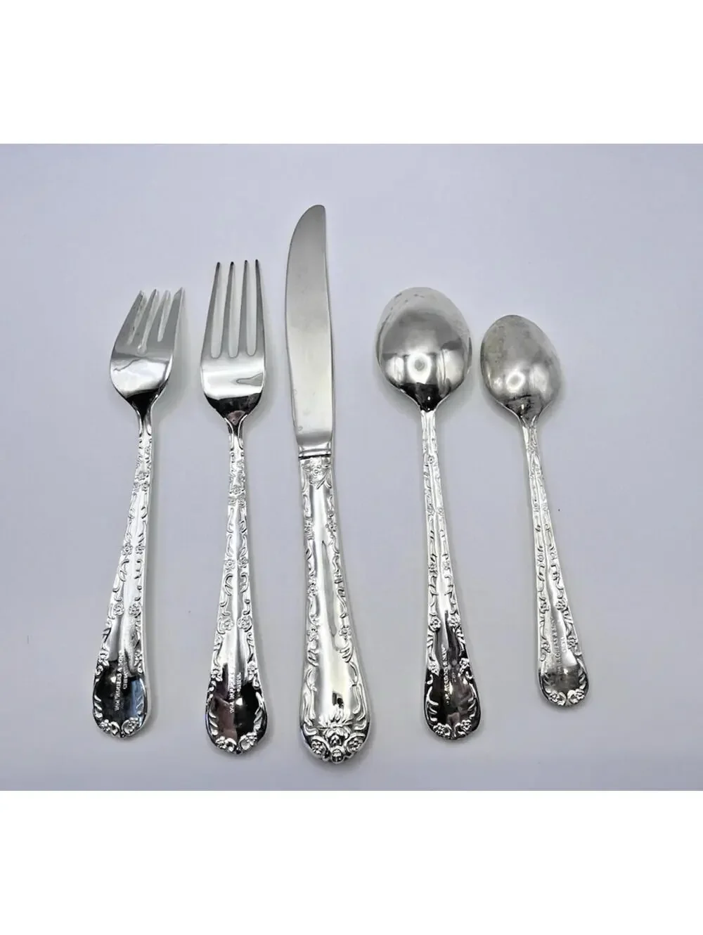 WM Roger Enchanted Set Rose Vintage Silverplate by IS Service for 8, with 42 pcs